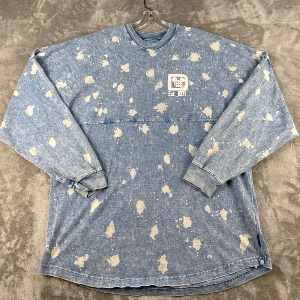 Disney Spirit Jersey Unisex XL WDW Acid Wash Blue Splatter Puff Print EUC